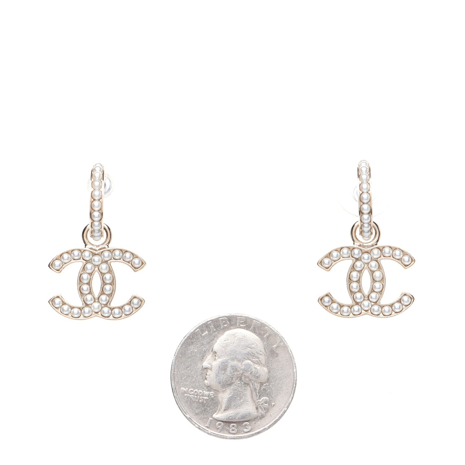 Chanel Pearl CC Hoop Drop Earring Gold 2 of 9