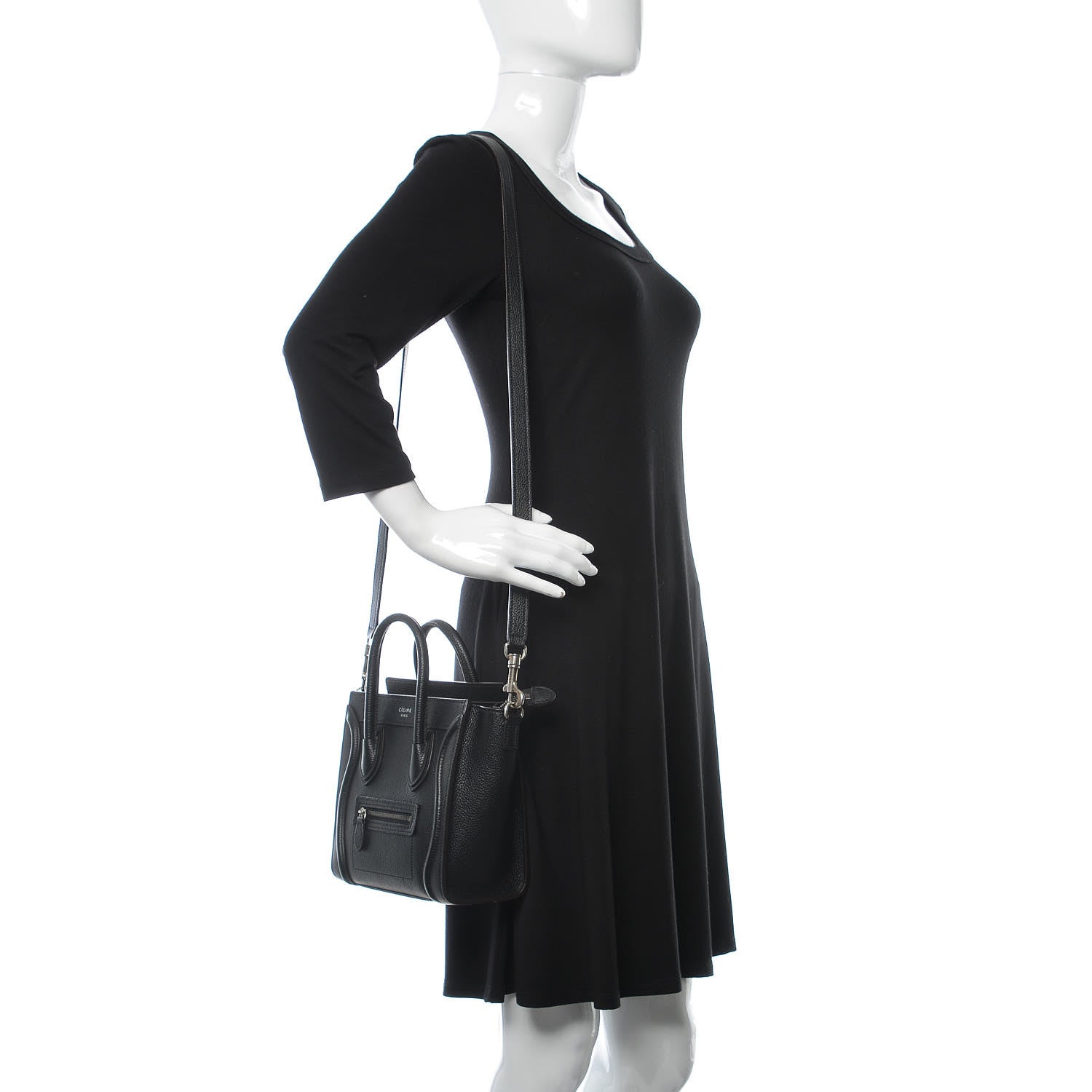 Celine Drummed Calfskin Nano Luggage Black 2 of 7