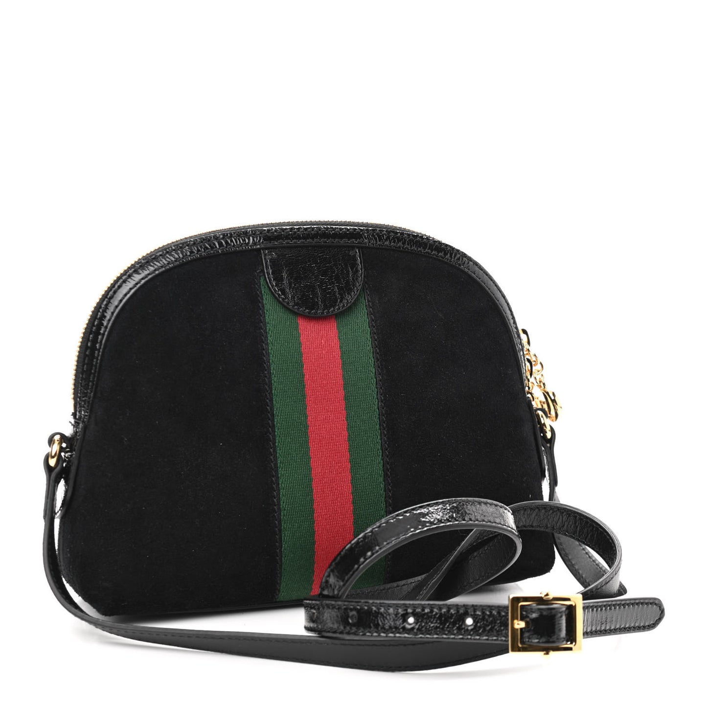 Suede Patent Web GG Small Ophidia Dome Shoulder Bag Black