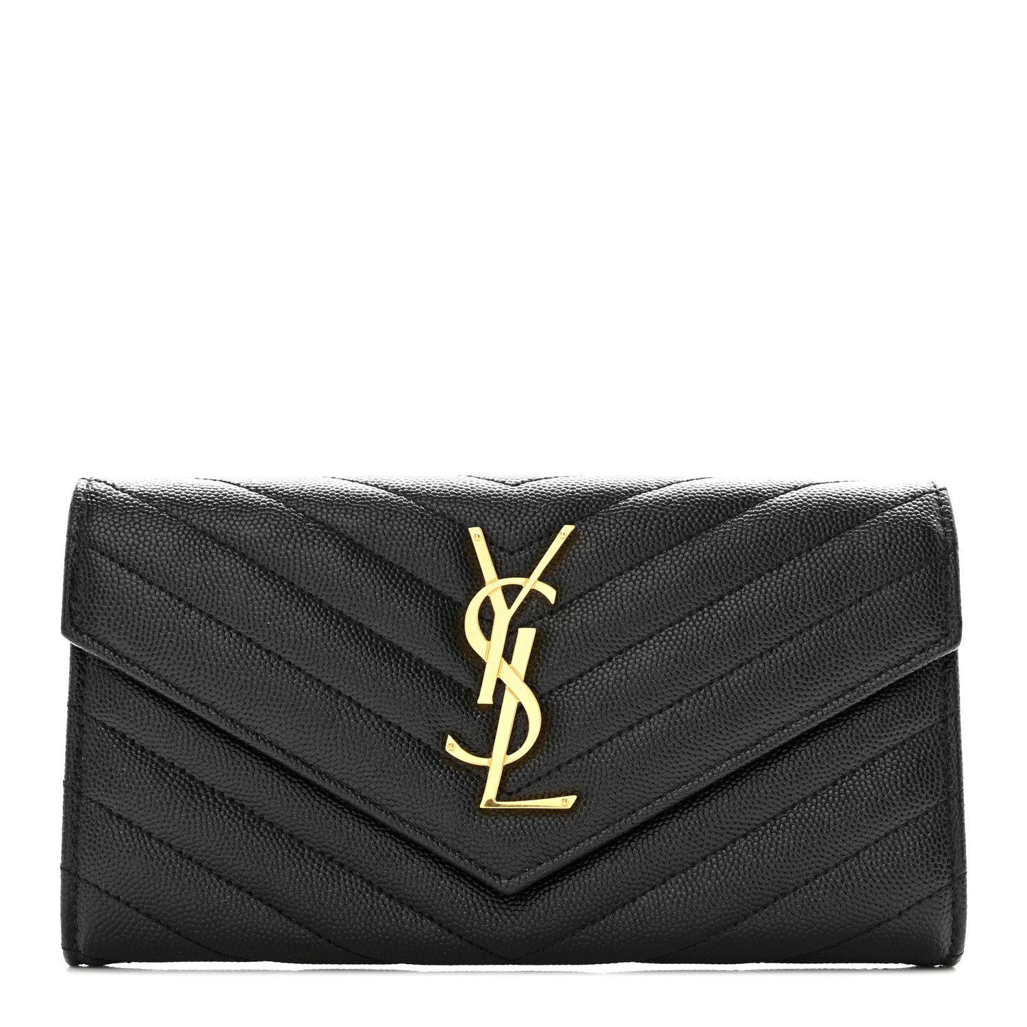 Saint Laurent Grain De Poudre Matelasse Chevron Monogram Flap Wallet Black 1 of 7