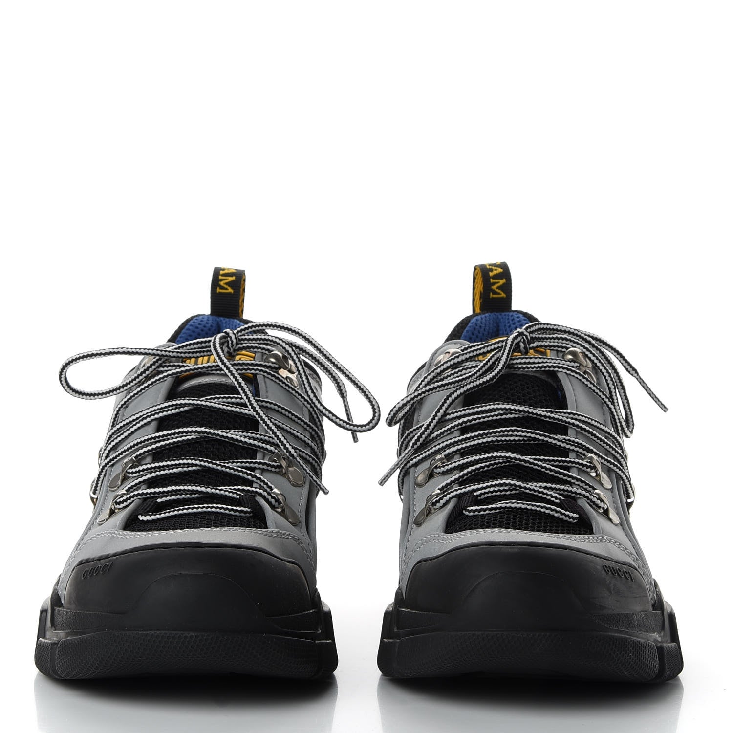 Gucci X SEGA Mesh Technical Canvas Calfskin Reflective Mens Flashtrek Sneakers 8 Silver Black 2 of 9