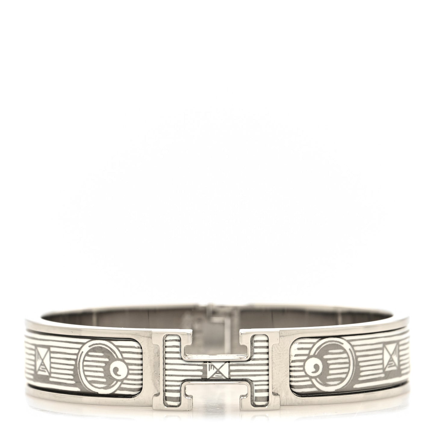 Enamel Narrow Printed Bijoux Trompe l'Oeill Clic Clac H Bracelet Platine White