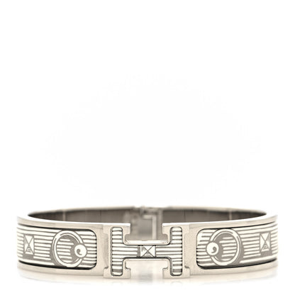 Hermes Enamel Narrow Printed Bijoux Trompe l'Oeill Clic Clac H Bracelet Platine White 1 of 5