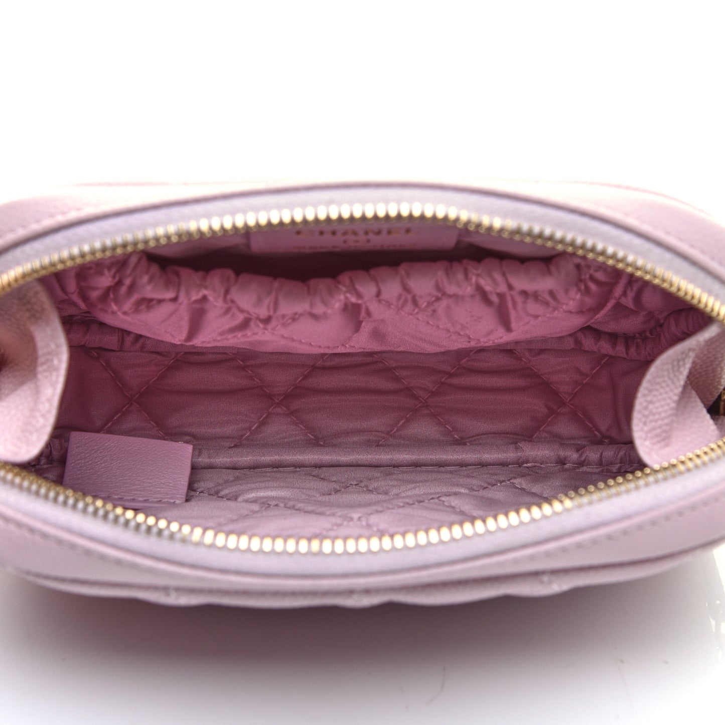 Caviar Quilted Small Curvy Pouch Cosmetic Case Light Pink