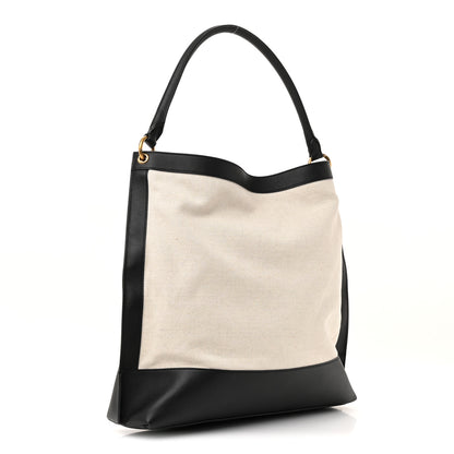Saint Laurent Canvas Calfskin Tag Hobo White Black 4 of 13