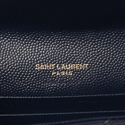 Saint Laurent Grain De Poudre Matelasse Chevron Small Monogram Envelope Wallet Navy 6 of 7