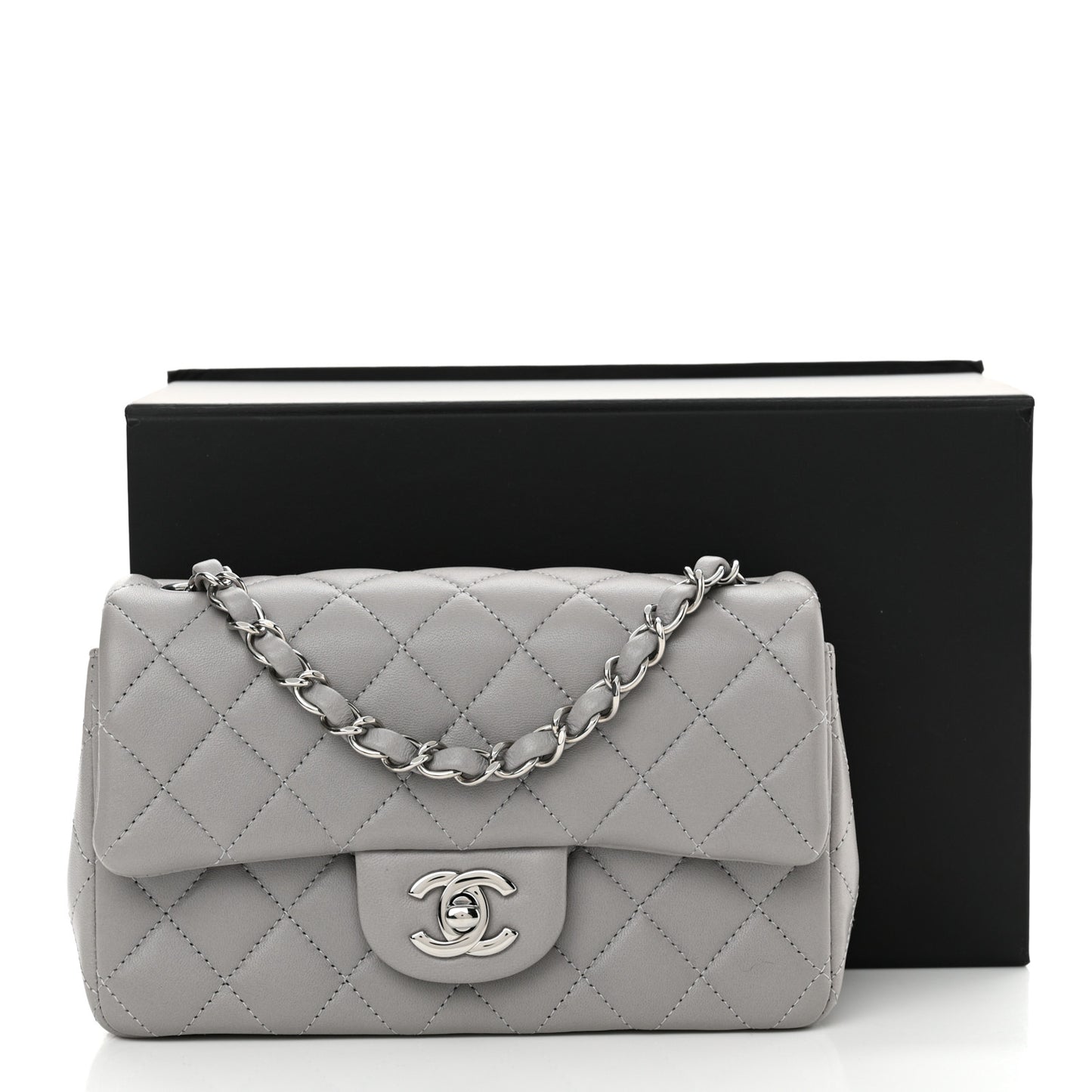 Lambskin Quilted Mini Rectangular Flap Grey