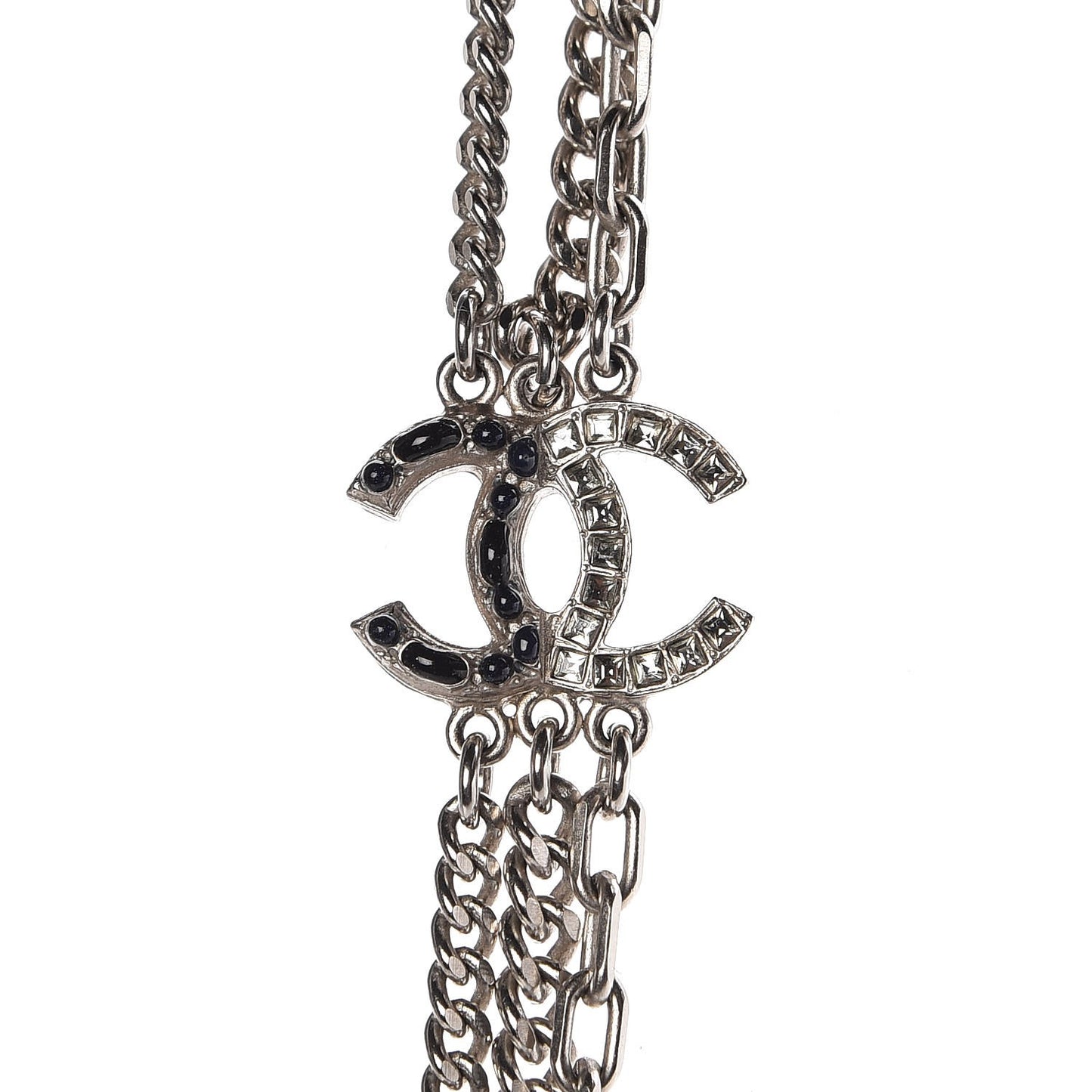 Crystal CC Multi Strand Long Chain Necklace Silver