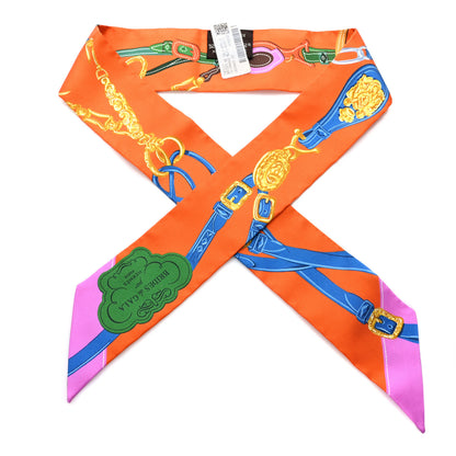 Hermes Silk Brides De Gala Applique Pique Twilly Orange Bleu Azur 1 of 4