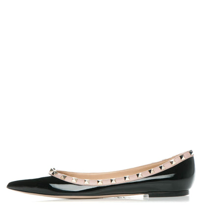 Valentino Garavani Patent Rockstud Ballerina Flats 40.5 Black Poudre 1 of 7