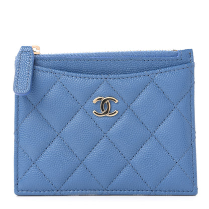 Chanel Caviar Quilted CC Zip Card Holder Blue 1 of 9