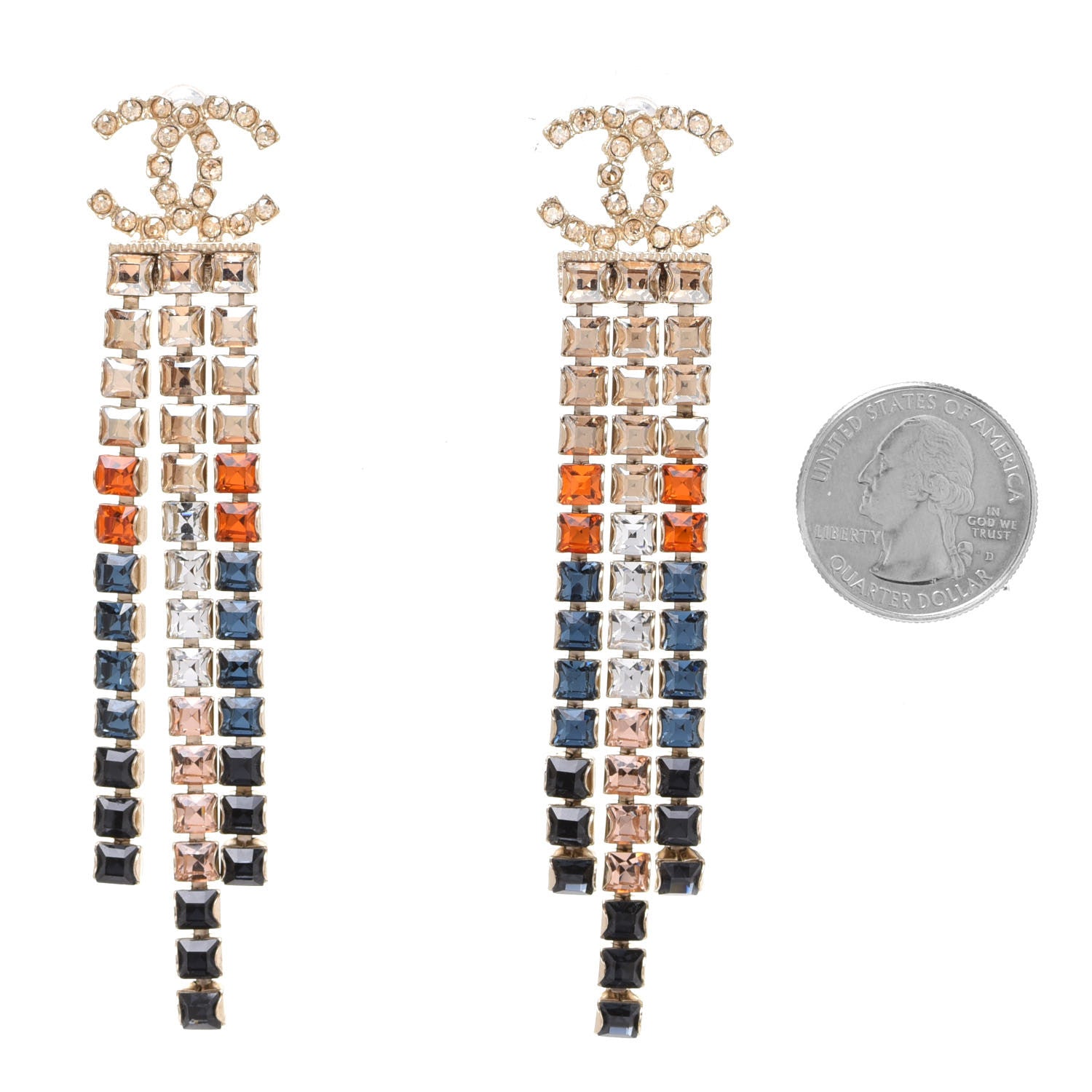 Chanel Crystal Skyline CC Drop Earrings Gold Blue Black Red 2 of 4