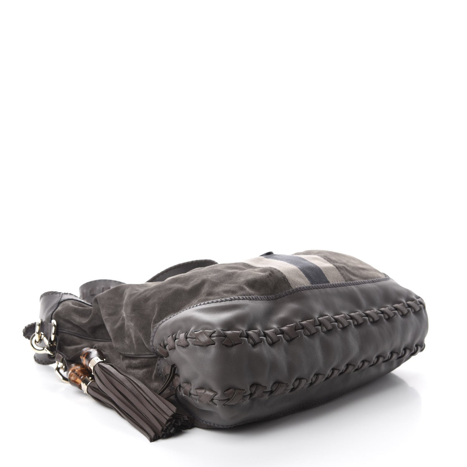 Gucci Calfskin Suede Large New Jackie Web Shoulder Bag Grey 4 of 10