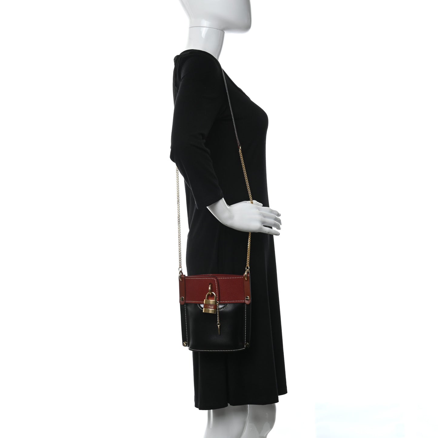 Calfskin Goatskin Mini Aby Bi-Color Bucket Black Red