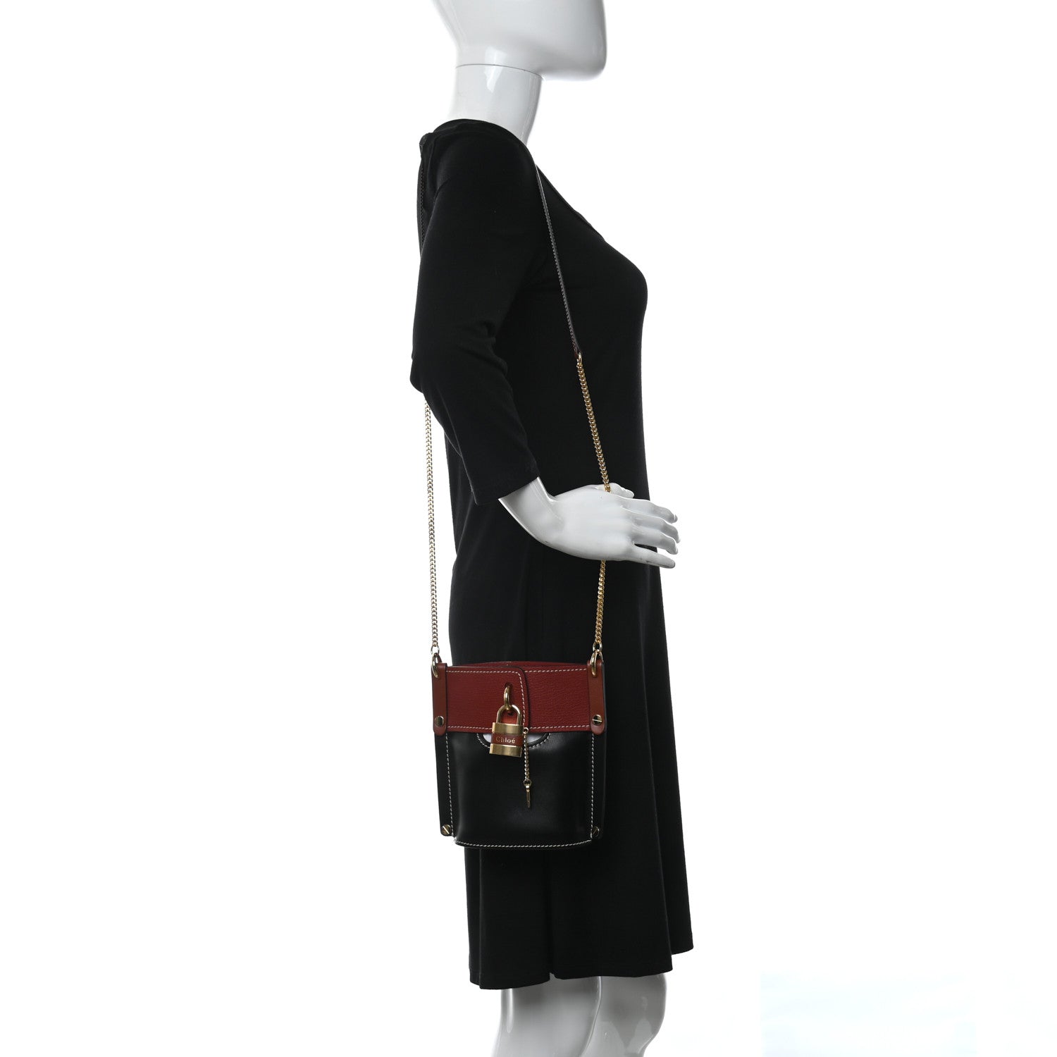 Chloe Calfskin Goatskin Mini Aby Bi-Color Bucket Black Red 3 of 9