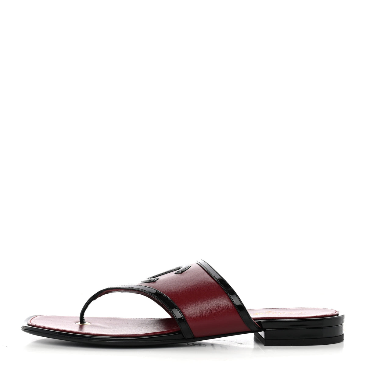 Chanel Lambskin Patent Calfskin CC Thong Sandals 37 Burgundy Black 1 of 9