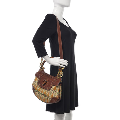 Gucci Canvas Pigna Print Peggy Bamboo Top Handle Bag Brown 2 of 12