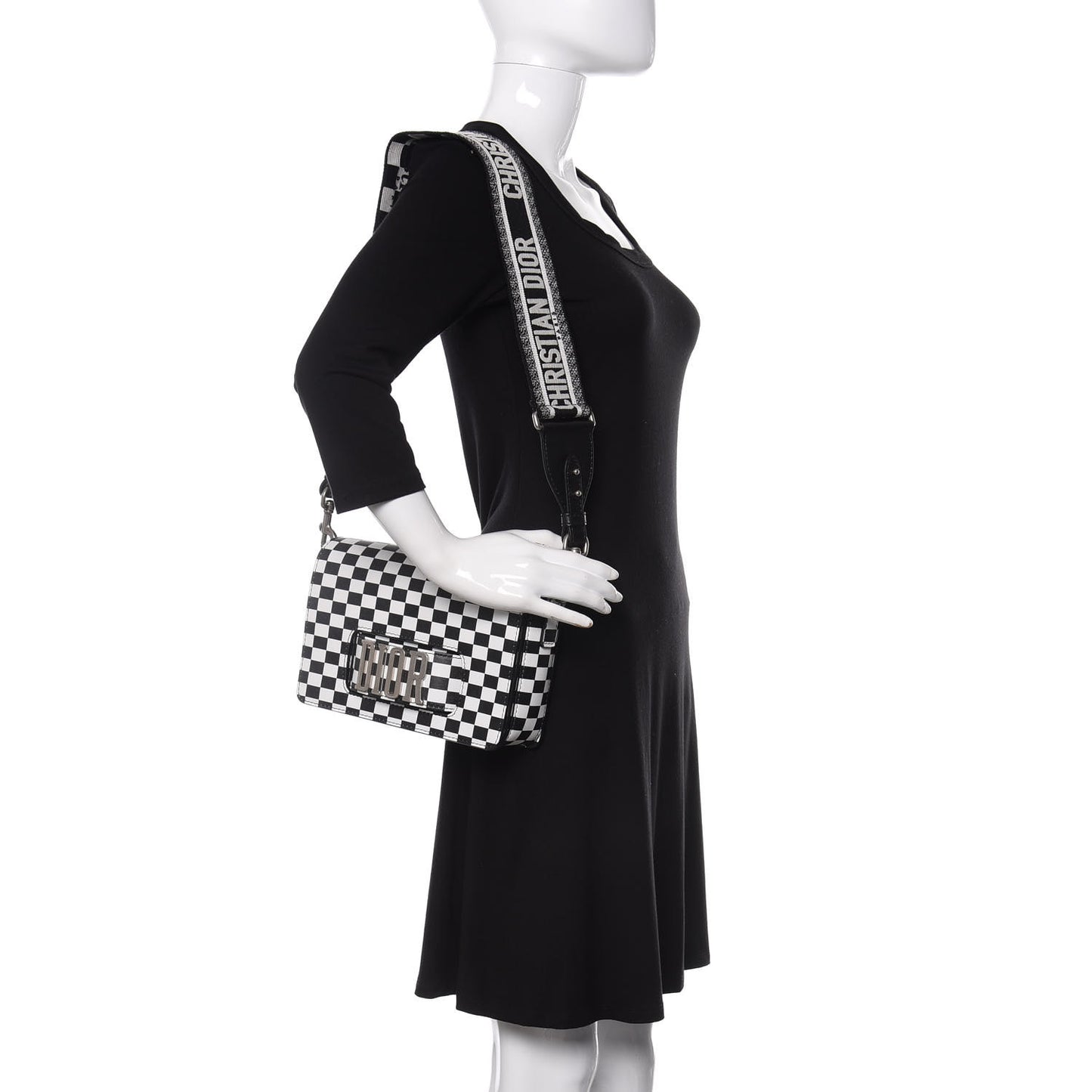 Smooth Calfskin Checkered Dio(r)evolution Flap Bag Black White