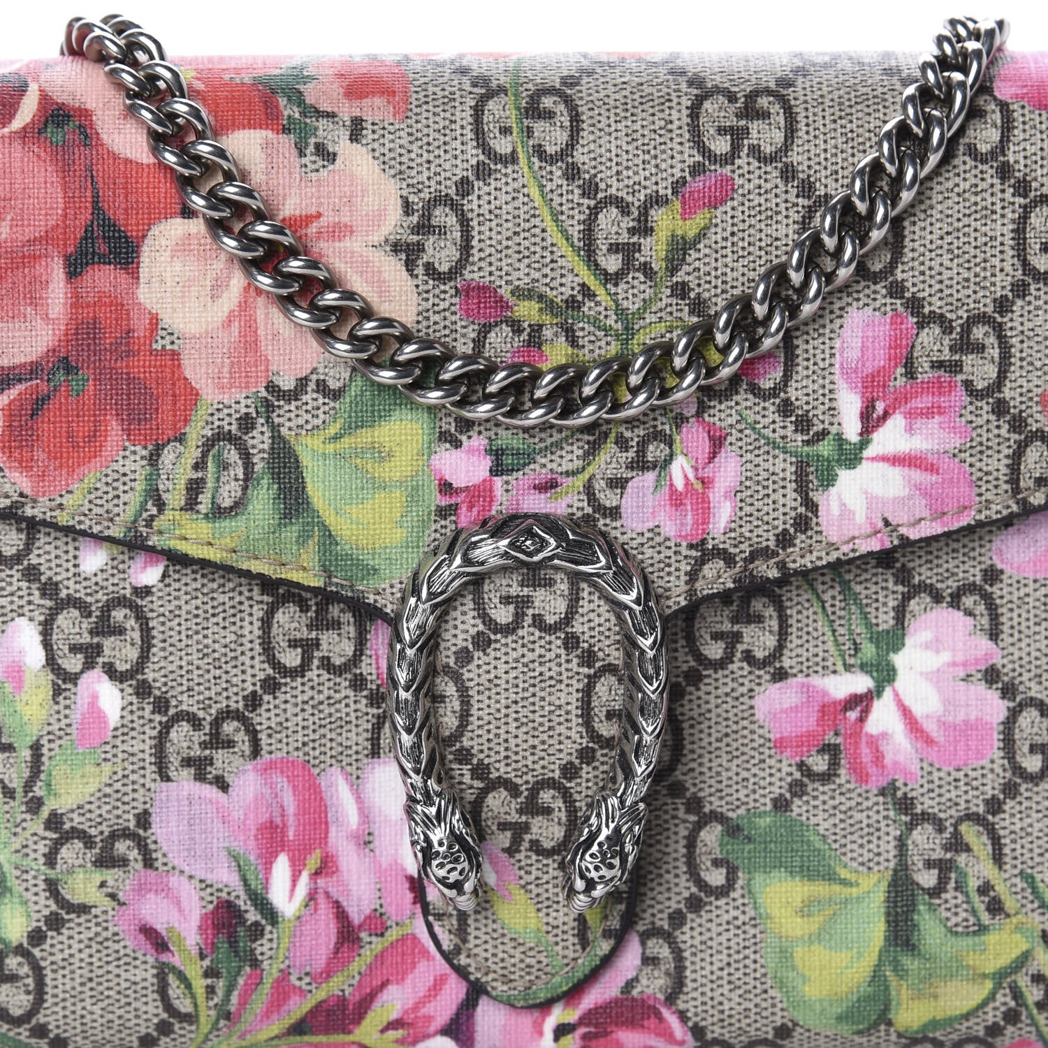 Gucci GG Supreme Monogram Blooms Mini Dionysus Chain Wallet Beige Multicolor Dry Rose 12 of 12