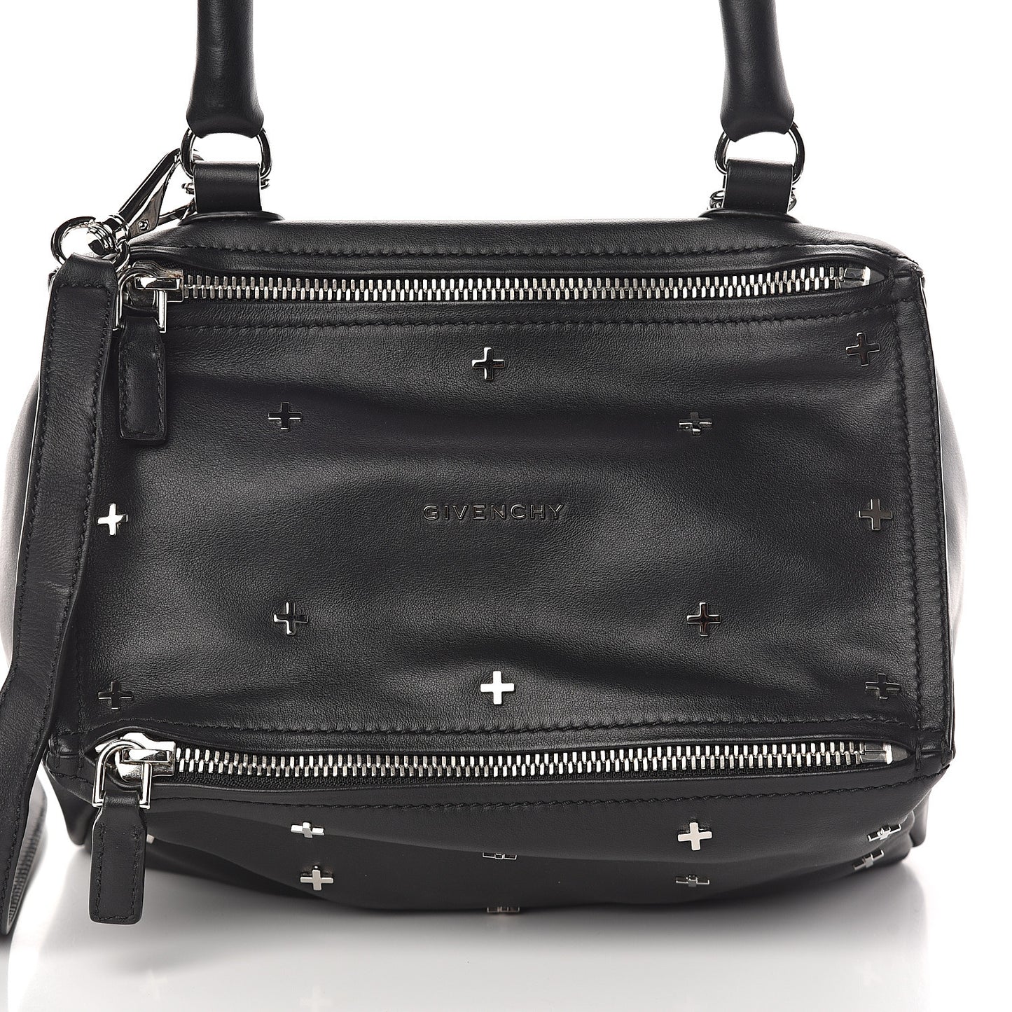 Calfskin Cross Embellished Small Pandora Black