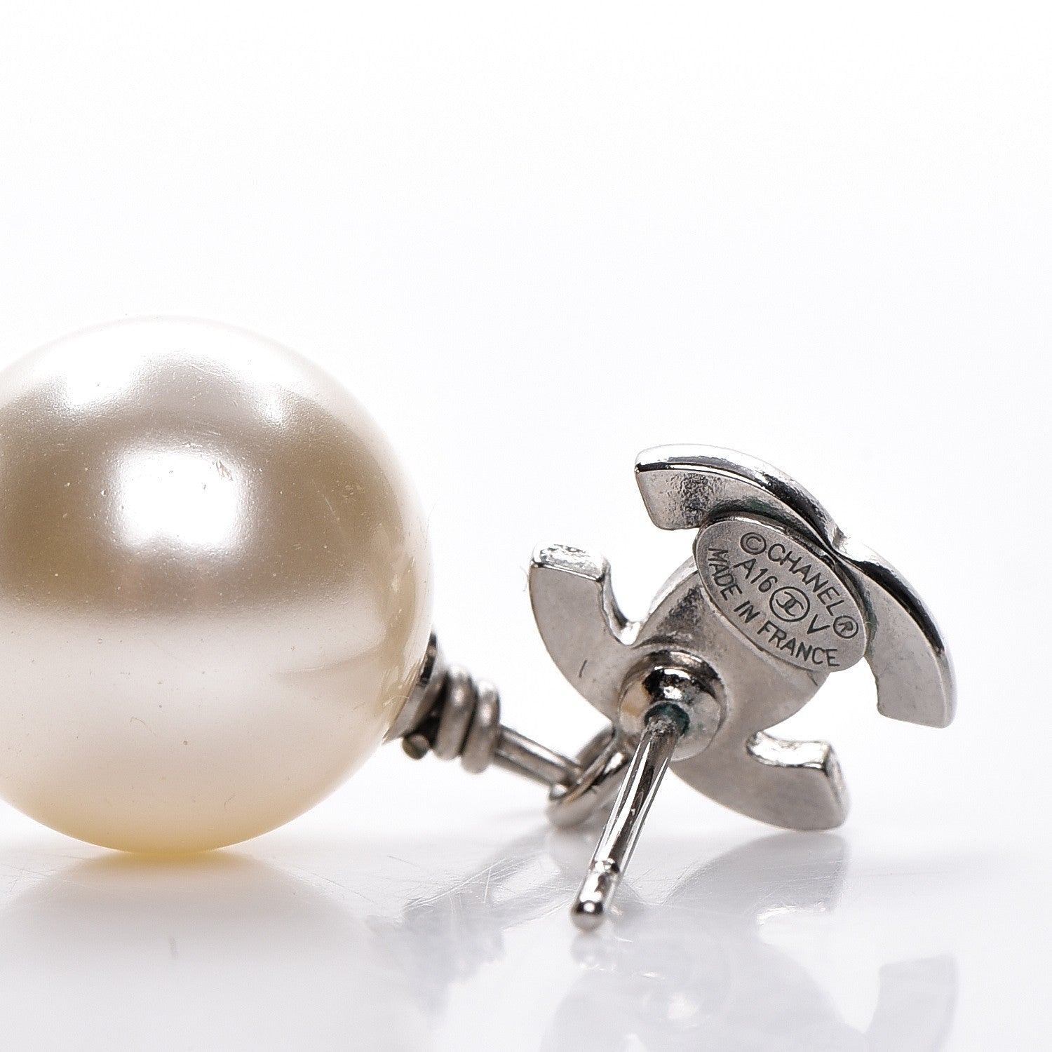 Chanel Crystal Pearl CC Drop Earrings Silver 4 of 4