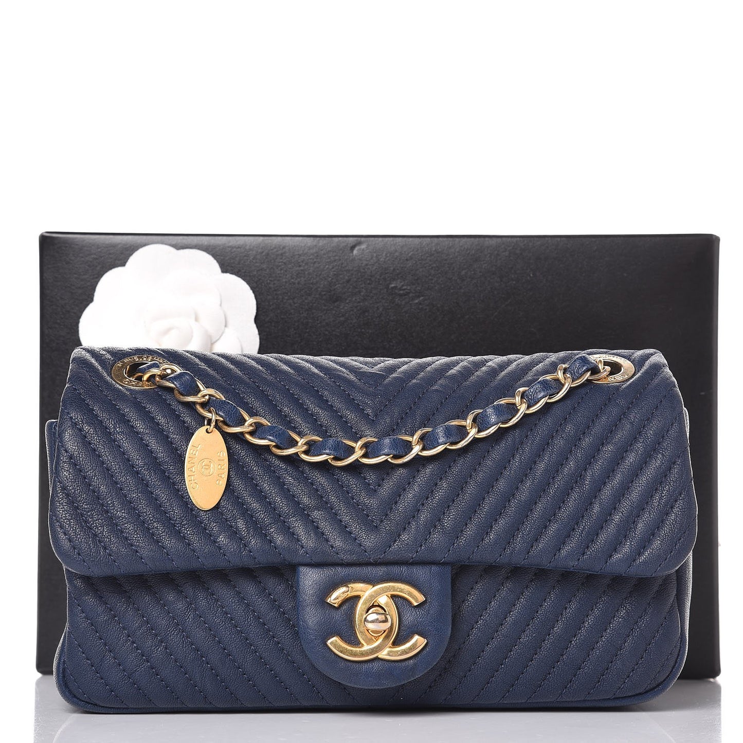 Calfskin Surpique Chevron Small Flap Navy