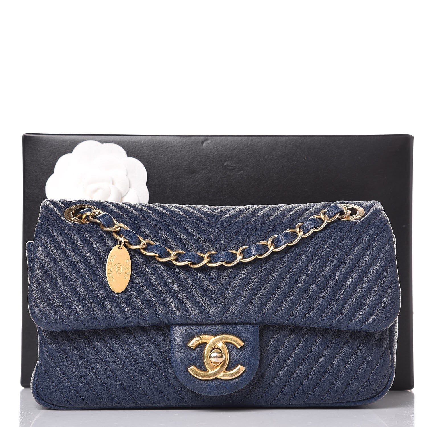 Chanel Calfskin Surpique Chevron Small Flap Navy 9 of 9