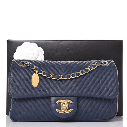 Chanel Calfskin Surpique Chevron Small Flap Navy 9 of 9