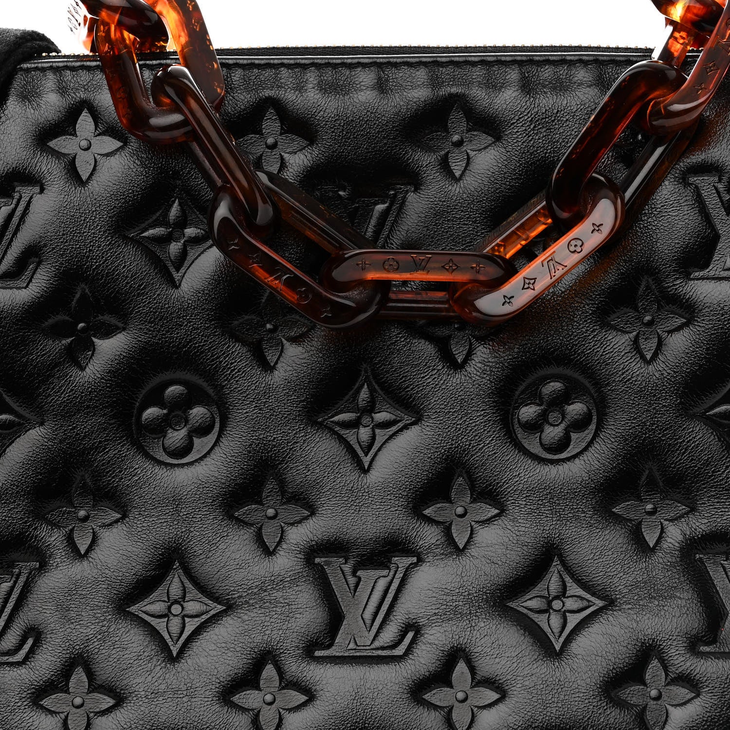 Louis Vuitton Glazed Lambskin Embossed Monogram Coussin PM Black 9 of 11