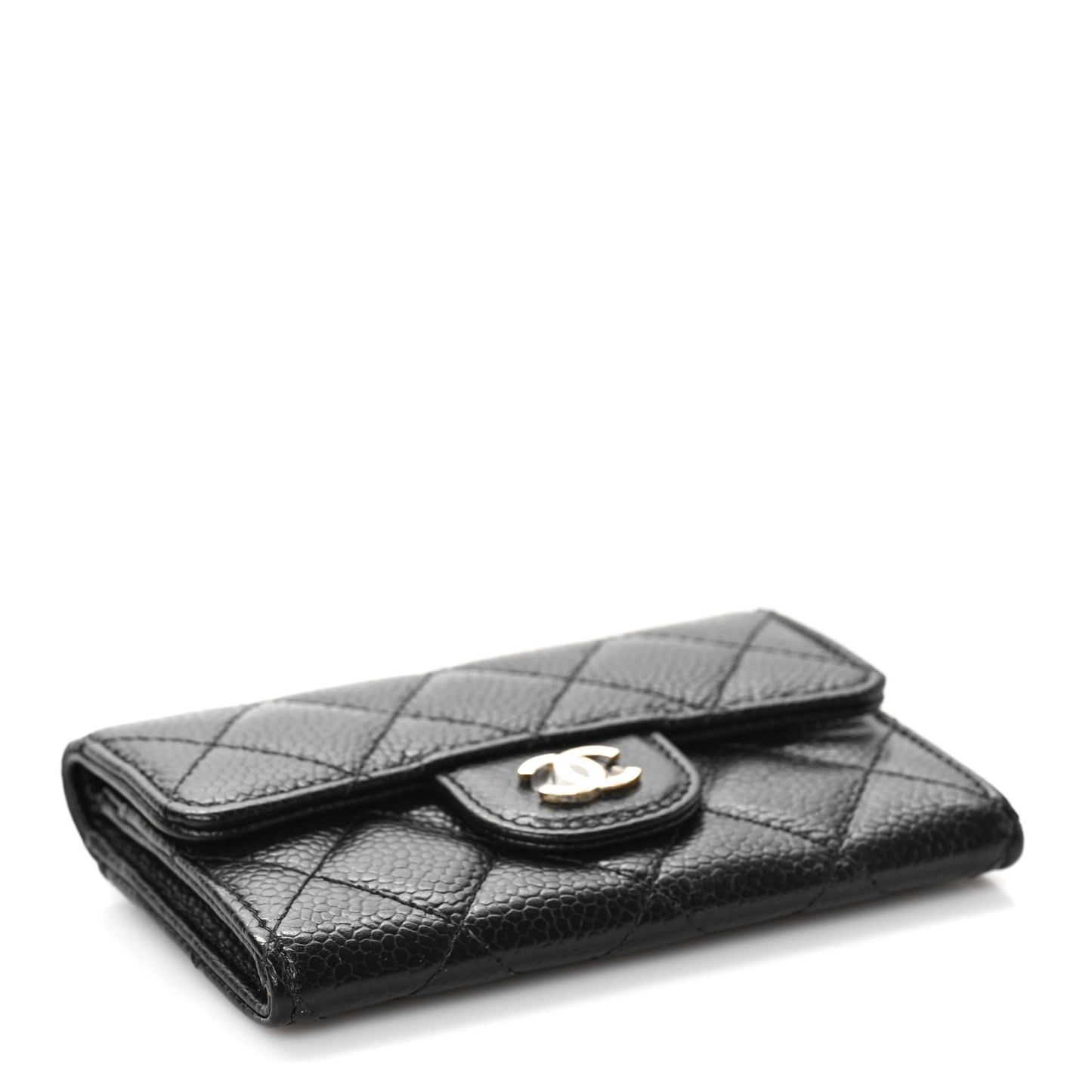 Caviar Quilted Flap Card Holder Wallet Black