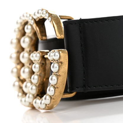 Gucci Moon Calfskin Pearl Double G 40mm Belt 70 28 Black Cream 9 of 11