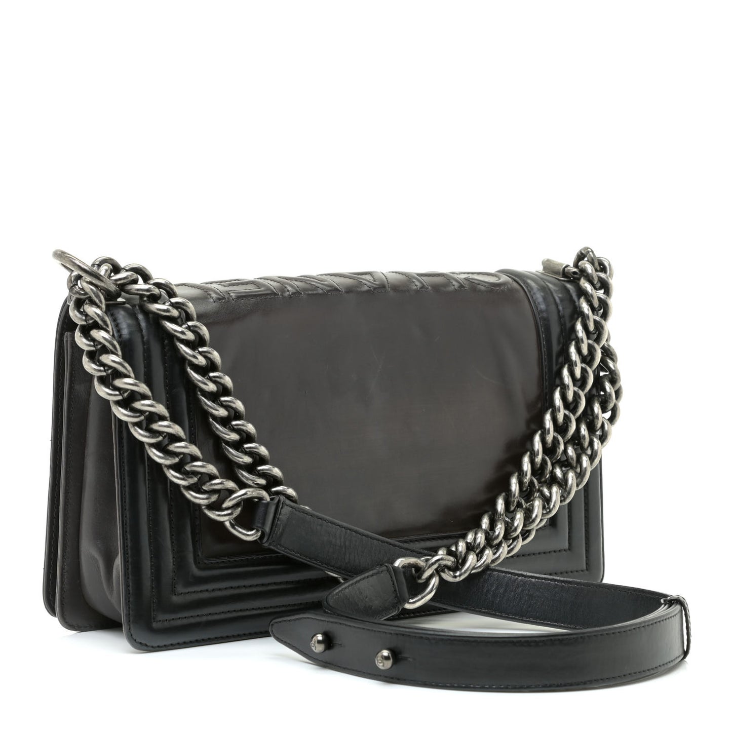 Glazed Calfskin Medium Boy Flap Black Brown