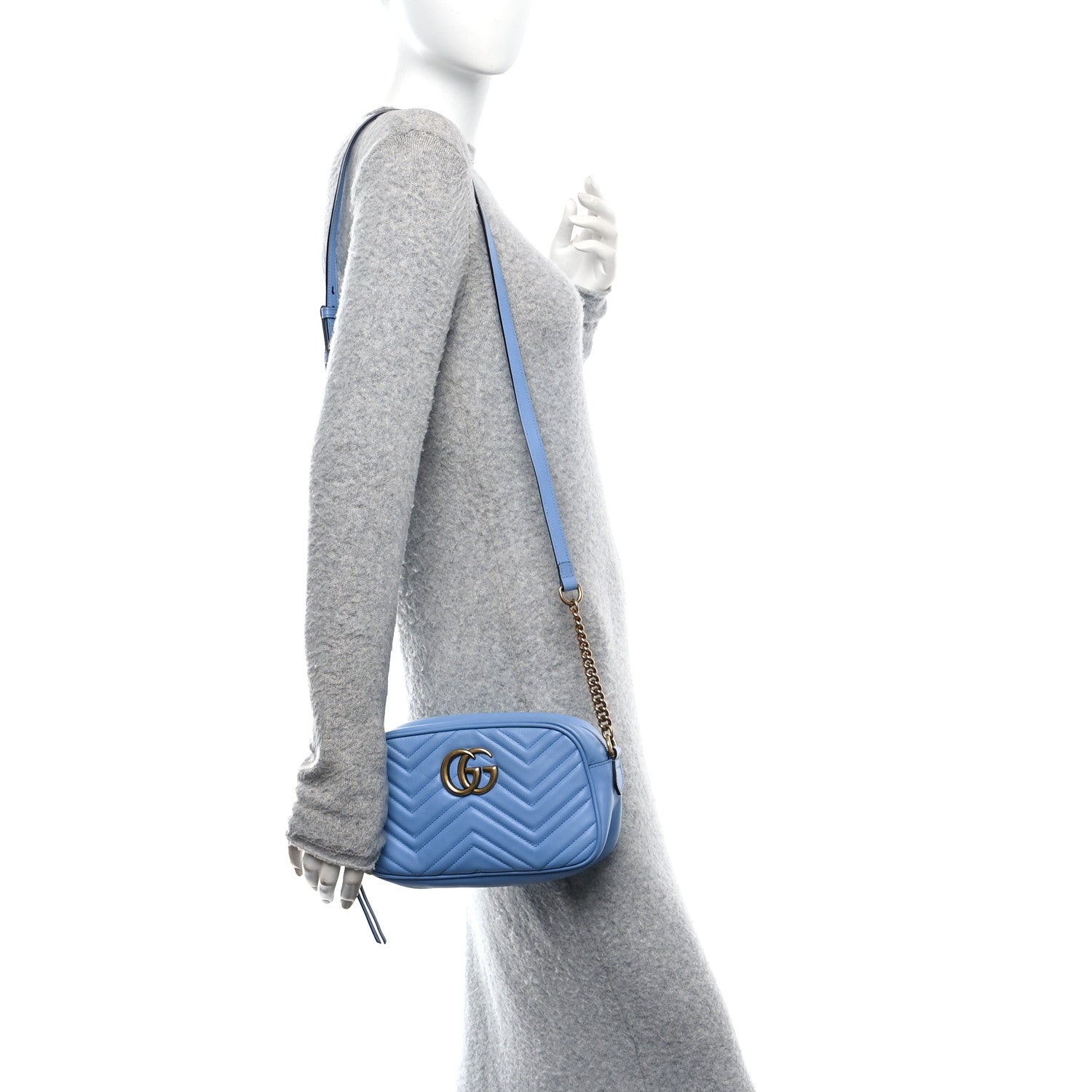 Gucci Calfskin Matelasse Small GG Marmont Chain Shoulder Bag Clear Sky Blue 2 of 11