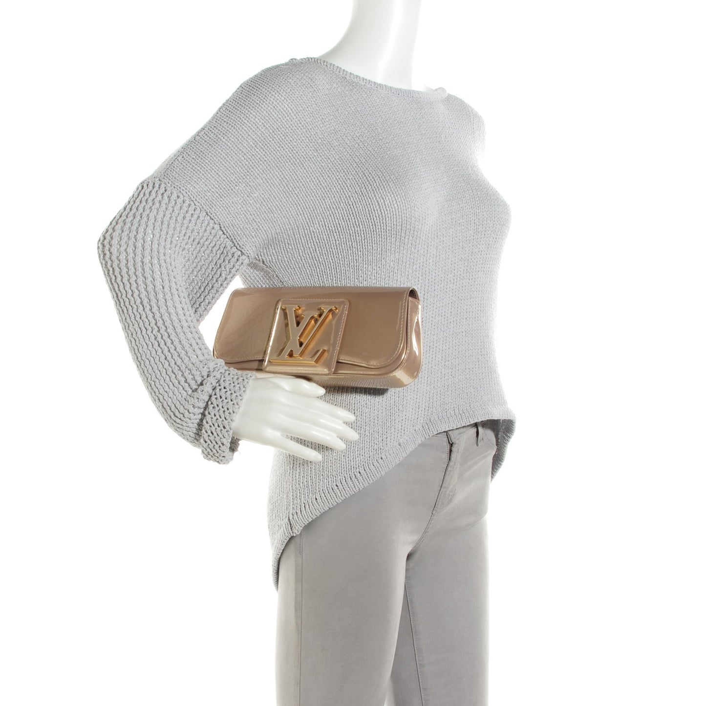 Patent Sobe Clutch Beige Poudre