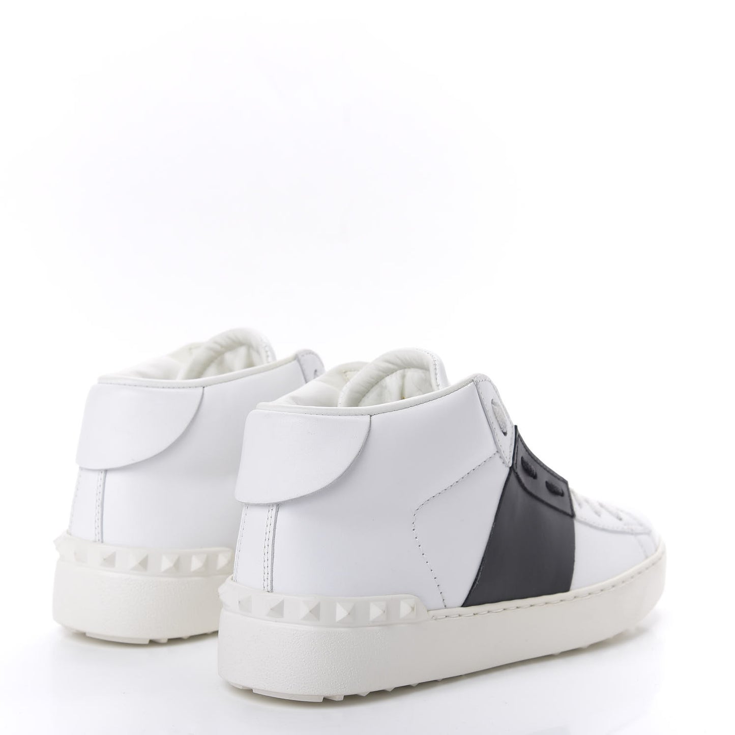 Calfskin Womens Rockstud Open High Top Sneakers 37 White Black