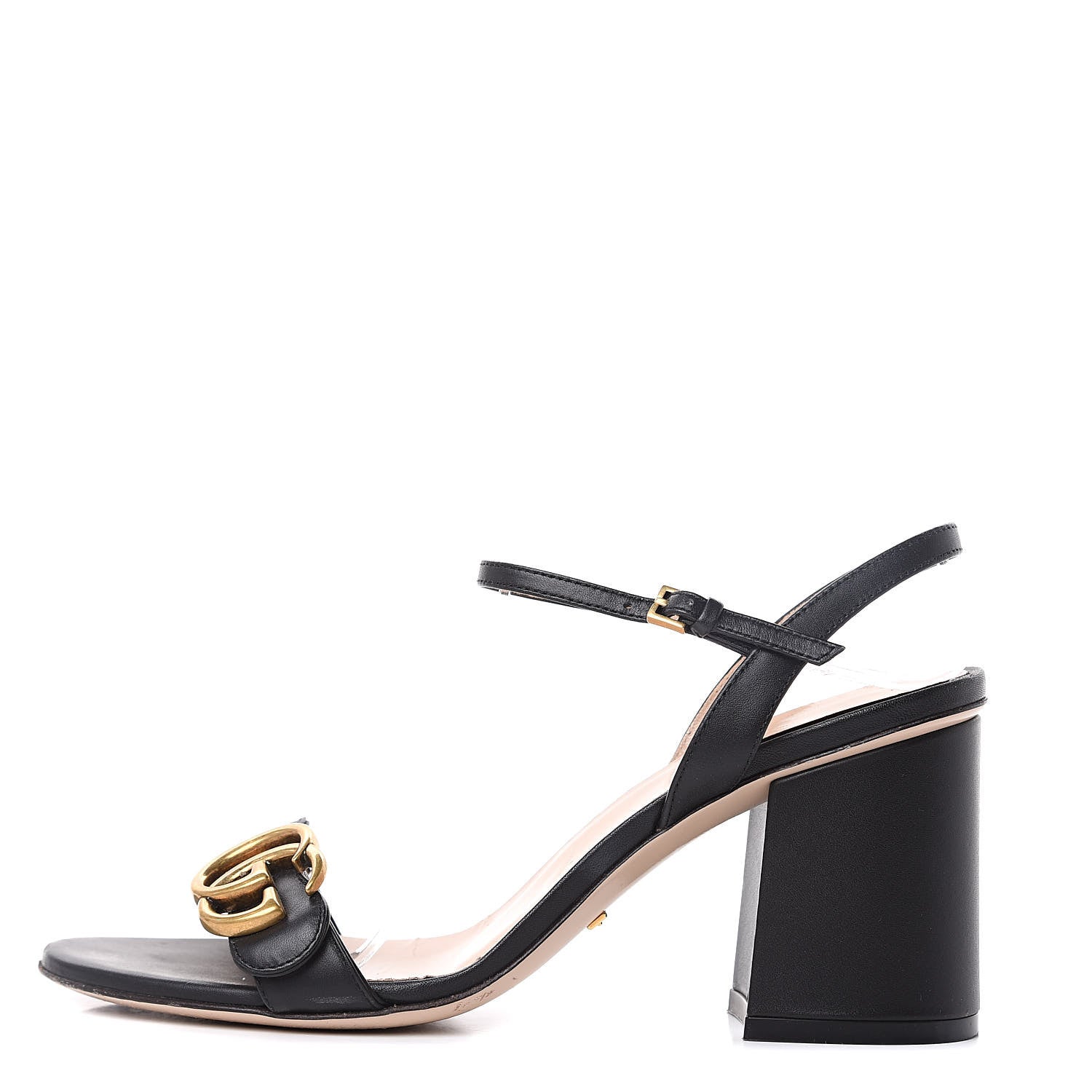 Gucci Lifford Calfskin GG Marmont Ankle Wrap 75mm Sandals 36 Black 1 of 11
