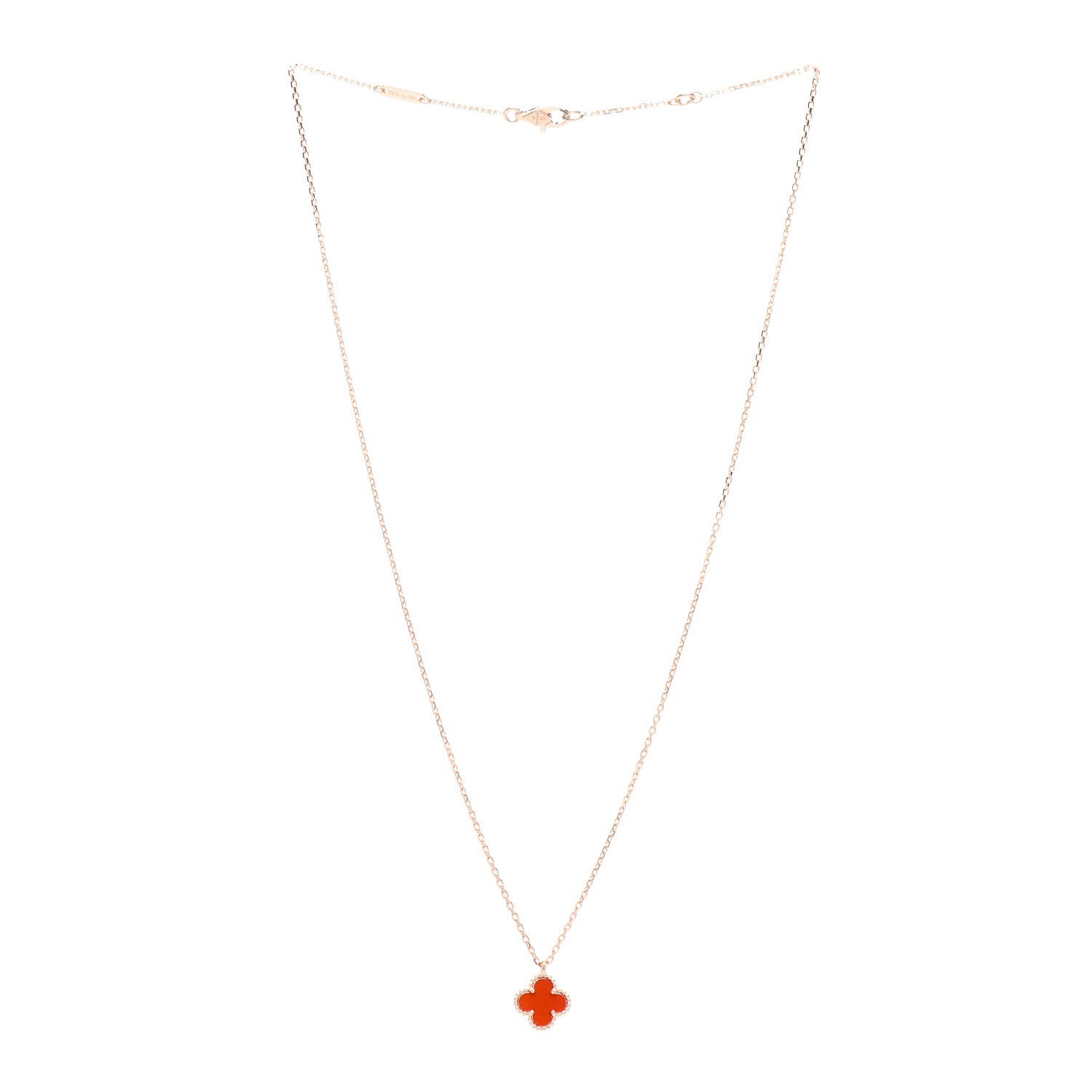 Van Cleef & Arpels 18K Rose Gold Carnelian Sweet Alhambra Pendant Necklace 3 of 5