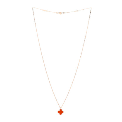 Van Cleef & Arpels 18K Rose Gold Carnelian Sweet Alhambra Pendant Necklace 3 of 5