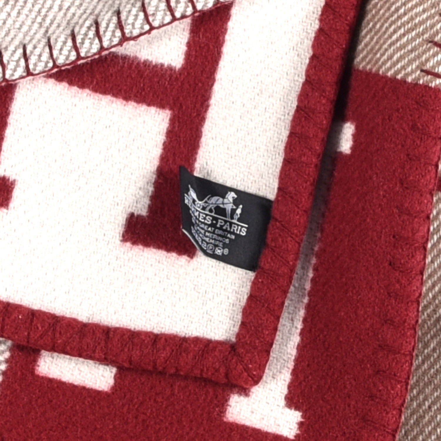 Hermes Wool Cashmere Avalon III Blanket Ecru Rouge H 3 of 3