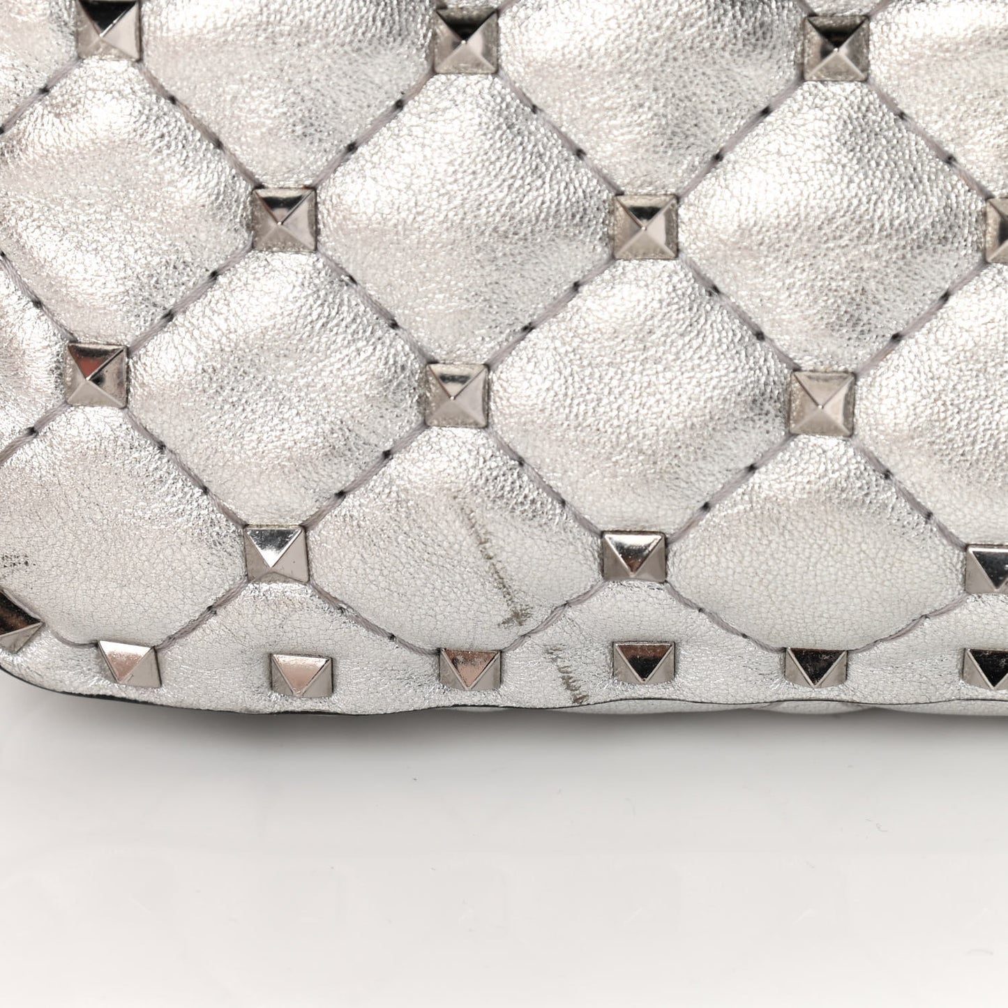 Metallic Nappa Medium Rockstud Spike Shoulder Bag Silver