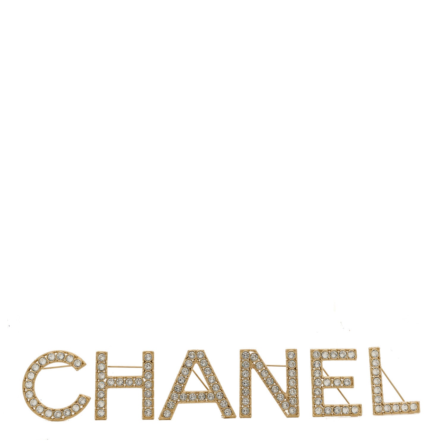 Chanel Crystal Cha-Nel Logo Brooch Set Gold 1 of 4