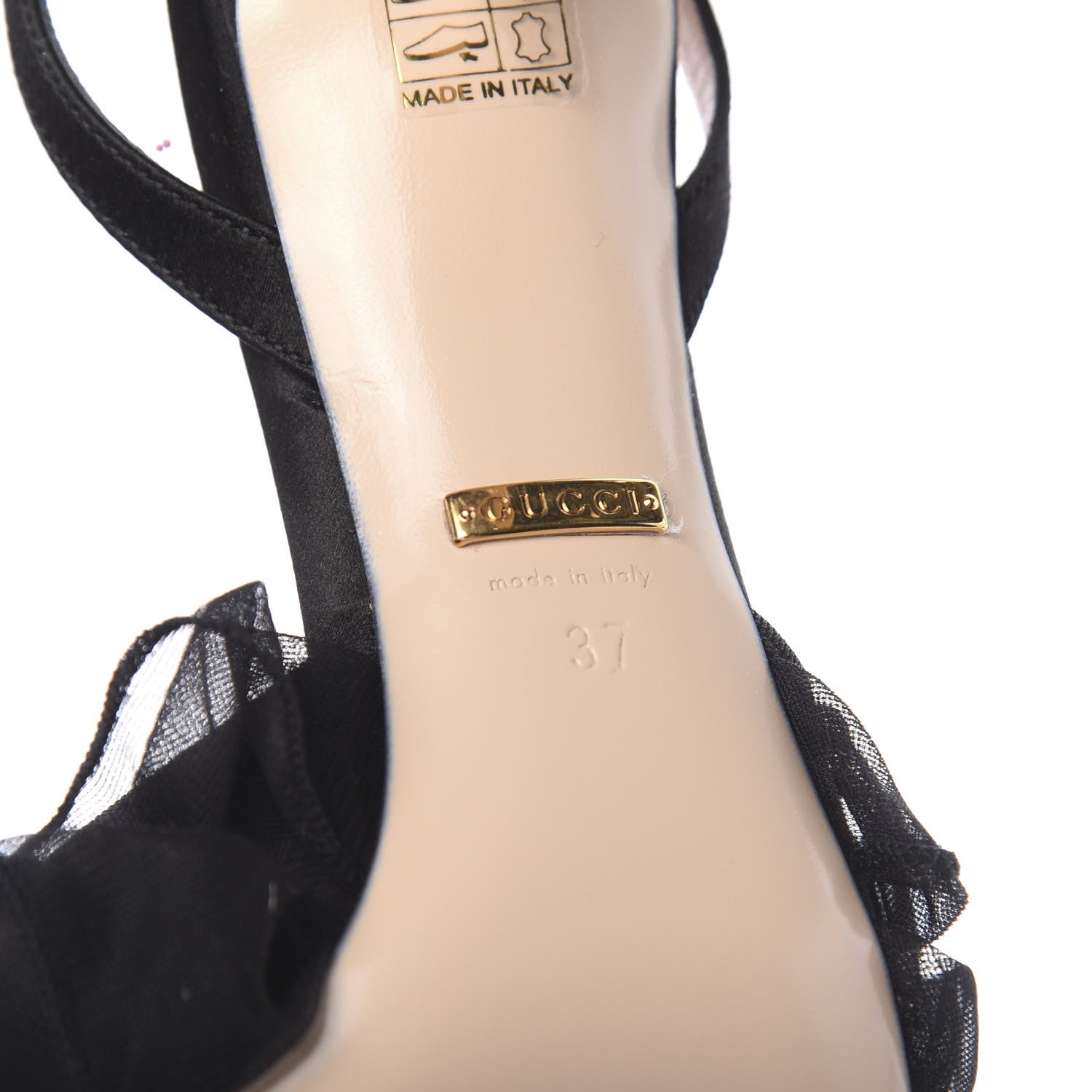 Gucci Tulle Ruffle Mid Heel Slingback Sandals 37 Black 8 of 9