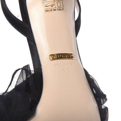 Gucci Tulle Ruffle Mid Heel Slingback Sandals 37 Black 8 of 9