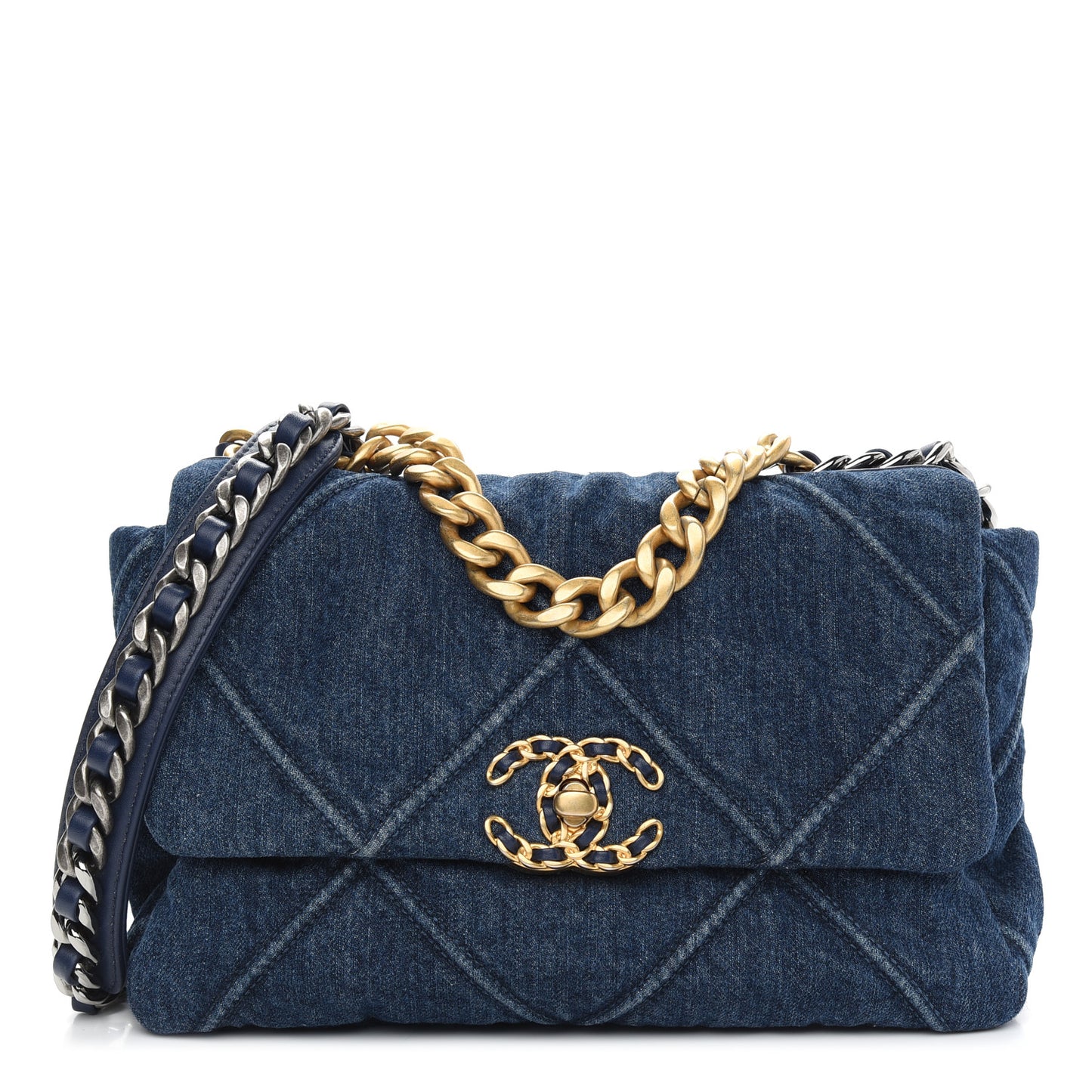 Denim Quilted Medium Chanel 19 Flap Blue