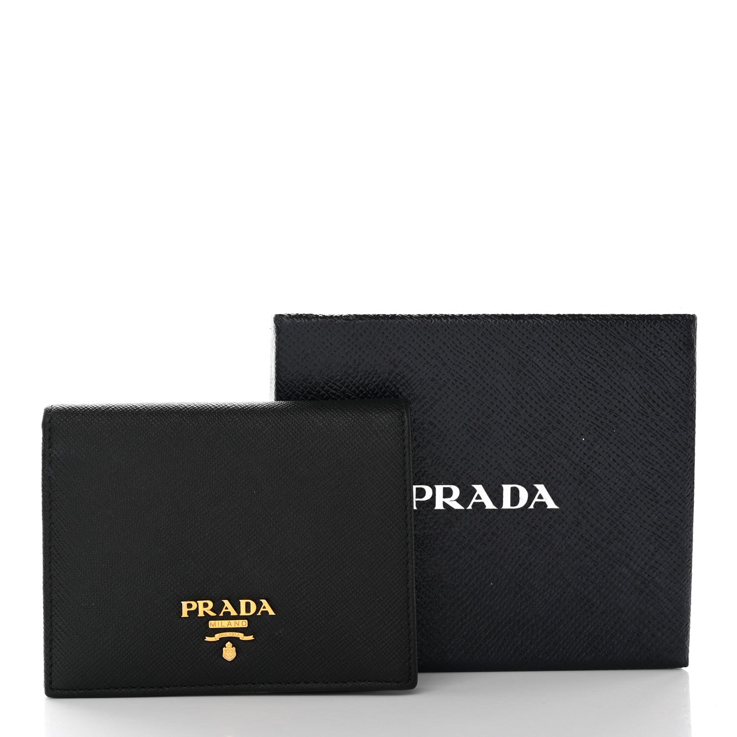 Prada Saffiano Triangle Bi-Fold Wallet Black 12 of 12