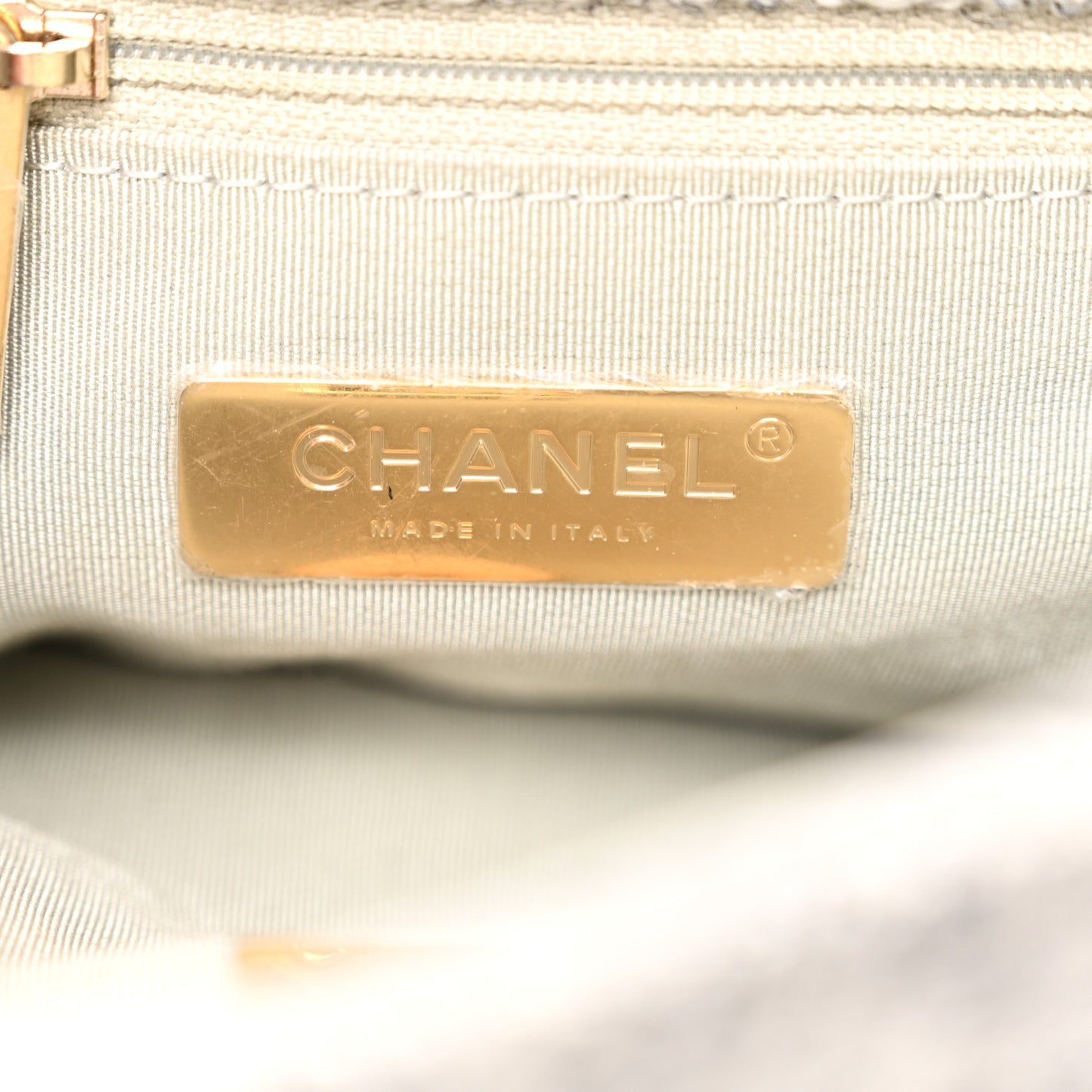 Tweed Quilted Large Chanel 19 Flap Grey Ecru