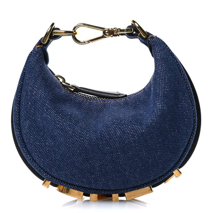 Fendi Denim Shiny Nappa Nano Fendigraphy Hobo Charm Blue Moro 1 of 10