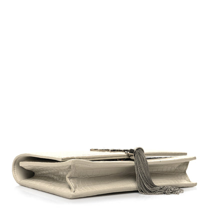 Saint Laurent Calfskin Crocodile Embossed Kate Monogram Tassel Chain Wallet Vintage White 4 of 10