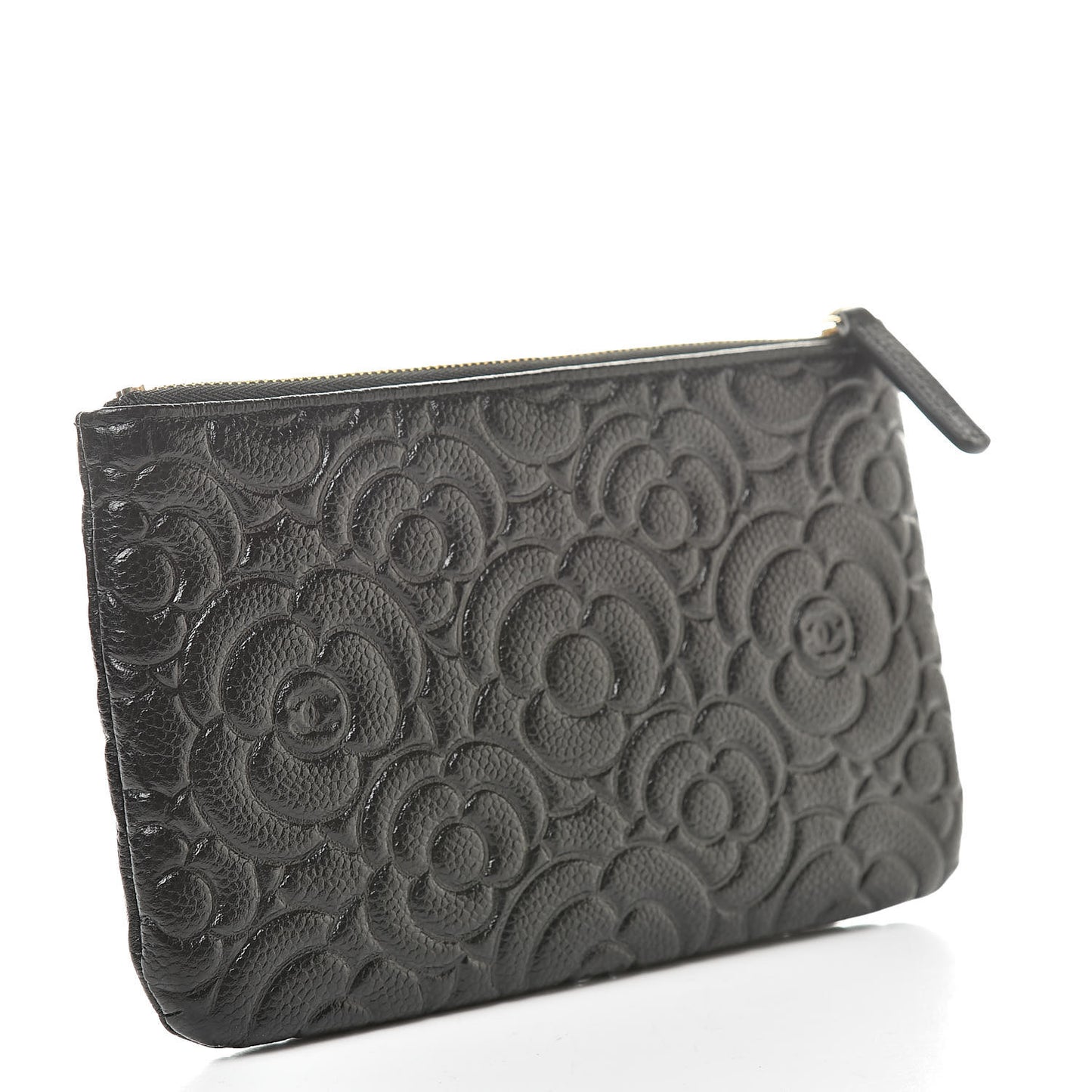 Caviar Camellia Embossed Small Pouch Black