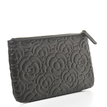 Chanel Caviar Camellia Embossed Small Pouch Black 3 of 8